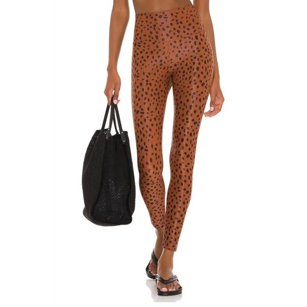BEACH RIOT SPORT Ayla Ribbed Full Length Made in USA Legging in Brown Spot,Small